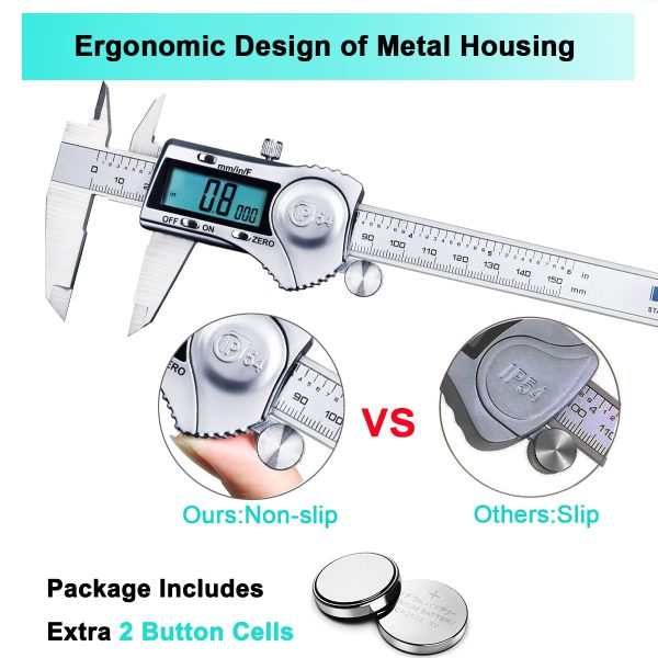 Kynup Digital Venier Caliper, 150mm Caliper with Stainless Steel, Inch Millimeter Fraction Conversion, Measuring Tools Calipers Gauge with Large LCD Screen (6 Inch) - Image 6