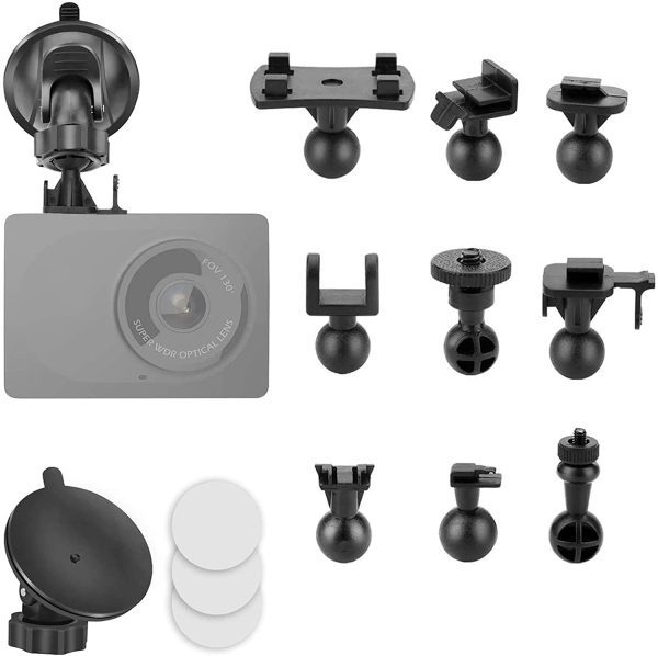 Dash Cam Suction Cup Mount Holder Compatible with TOGUARD, apeman, Yi, Mibao, SuperEye, DuDuBell, Crosstour Etc. with 10+ Different Points, 3 x Glue Double Sided Adhesive Tapes, 3 Wipes(dry and wet)