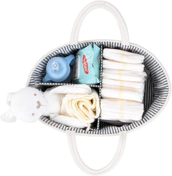 Luxury Little Baby Nappy Caddy Organiser ?? Extra Large Cotton Rope Diaper Changing Bag with Removable Inserts ?? The Perfect Basket for New Mums & Parents - Image 3