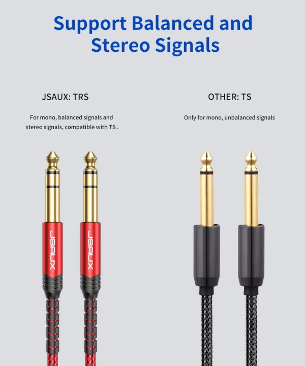 Professional Guitar Cable 2M (6.6ft), JSAUX 1/4"6.35mm to 6.35mm TRS Stereo Audio Guitar Lead Nylon Braided Jack Instrument Cable for Electric Guitar, Bass, Amp, Keyboard, Mondolin - Red - Image 6