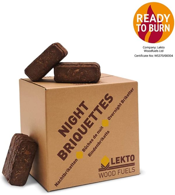 Night Briquettes - 20kg (20 Briquettes), Up to 8 Hour Slow Burn | Ideal for Wood Stoves, Log Burners, Sheltered Fire Pits & Chiminea | Eco Friendly Compressed Wood Fire Bricks