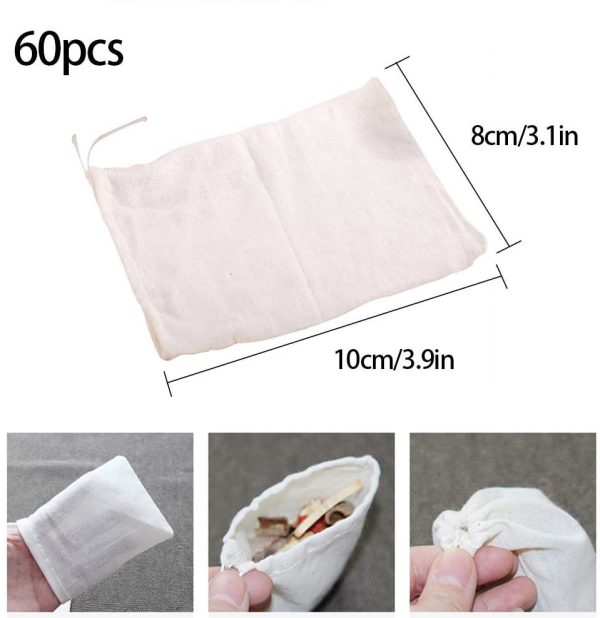 Cotton Bags,60 Pcs Small Cotton Drawstring Bags Natural Muslin Bag Cotton String Bags for Wedding/Party/Festival/Storage/Decorating/DIY Bag (8 x 10 cm) - Image 3