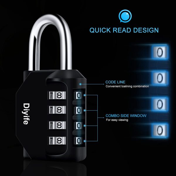 Combination Padlock, [2 Pack] 4 Digit Lock Combination, Padlock Weatherproof Outdoor for School Gym Locker, Shed, Fence, Hasp, Garage(black & blue) - Image 2