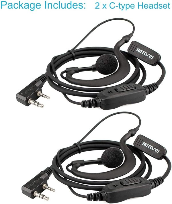 Retevis RE3120 Walkie Talkie Earpiece with Mic 2 Pin C-type Headset Compatible with 2 Way Radio RT24 RT28 RT22 RT622 RT27 RT617 RT618 RT619 BaoFeng BF-888S Kenwood Proster (2 pcs) - Image 2