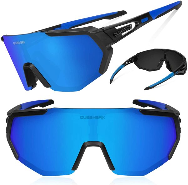 Queshark Cycling Glasses Polarized Sports Sunglasses for Men Women 3 or 5 Lens