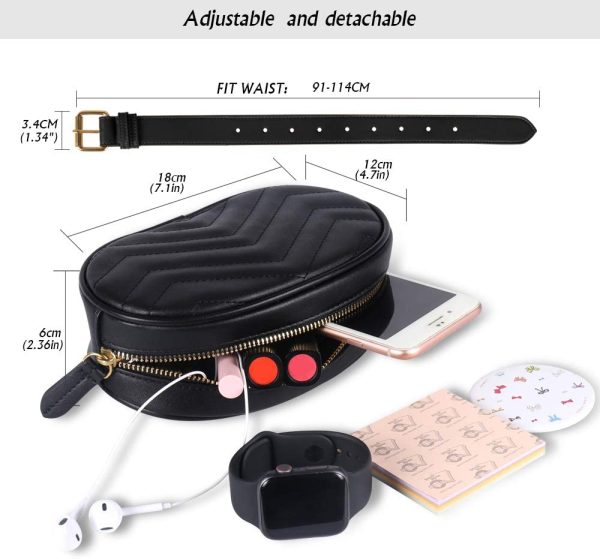 Geestock Women Waist Bags Waterproof PU Leather Belt Bag Fanny Pack Crossbody Bumbag for Party, Travel, Hiking(Black) - Image 5