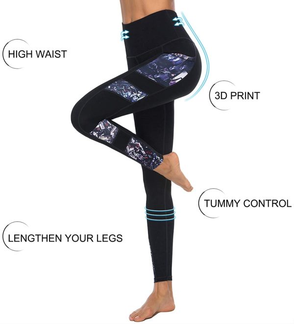 JOYSPELS Women's High Waisted Gym Leggings - Full Color Printed Leggings Non See Through Yoga Pants with Pockets for Gym, Cycling, Yoga, Running, Daily Leisure