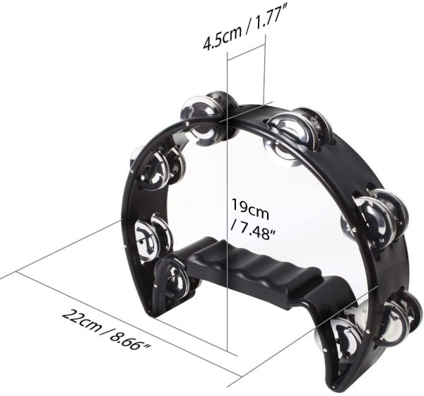 iGadgitz Xtra U6994 - Half Moon Hand Tambourine Double Cutaway Tambourine - Musicians, Singers, Music Classes, Bands - Black - Image 2