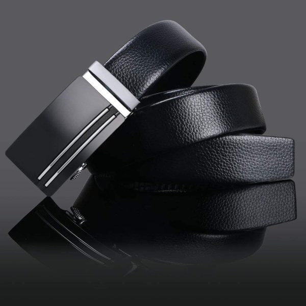 flintronic Men??s Leather Belt, Automatic Buckle Leather Ratchet Belt 3.5cm * 125cm (Keychain & Gift Box Include) - Image 2