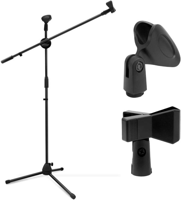 Microphone Stand, Ohuhu Tripod Mic Stand Boom with Mic Clips, Height Adjustable, Light Weight, Black - Image 6