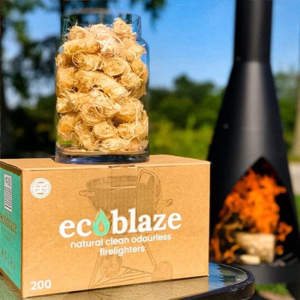 Eco Blaze Natural Firelighters - Spruce Wood Wool Coated Natural Wax. Instant Fire Starters For Wood Burners, Stoves, Lumpwood Charcoal, Chimeneas and Campfires - 200 Box