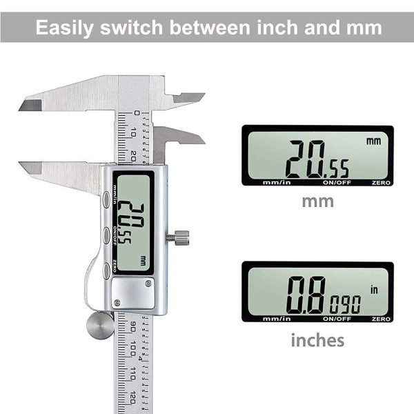 Digital Caliper, 0-150mm / 0-6" Metric Inch Conversion Depth Gauge Measuring Tools, Stainless Steel Vernier Caliper with Extra-Large LCD Display Screen (silver) - Image 4