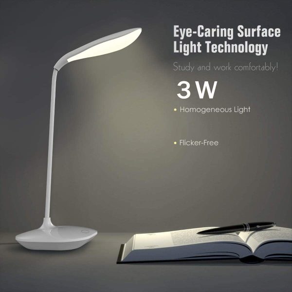 Desk Lamp, USB Portable Eye-Care LED Desk lamp, 3 Level Dimmer Suitable for Reading/Relaxation/Bedtime,Night Light,Flexible Neck,Touch-Sensitive Control Panel - Image 8