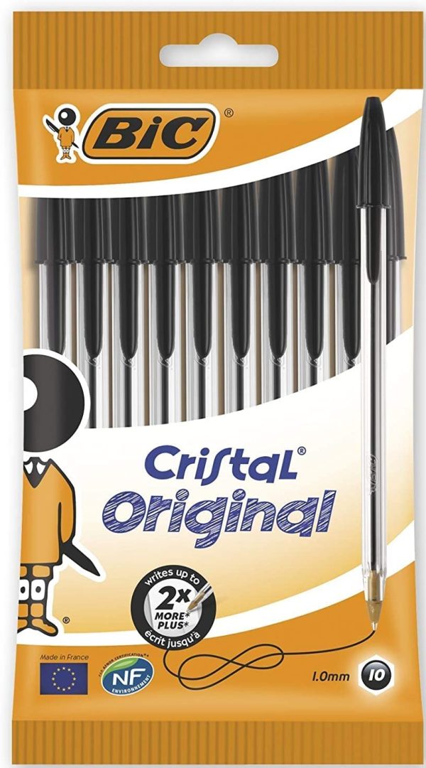 Cristal Original 1.0 mm Ball Pen, 1 Box (Pack of 10, Black)