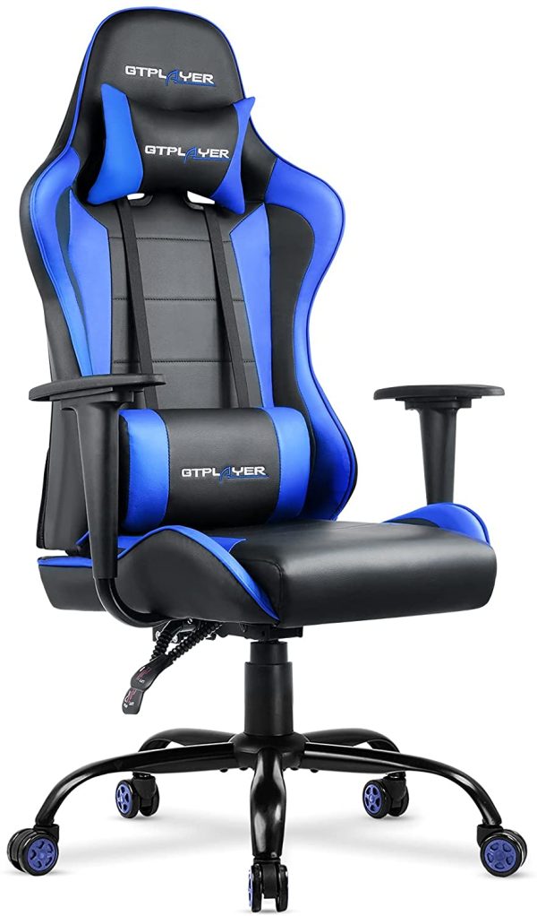 Gaming Chair Office Chair Swivel Heavy Duty Chair Ergonomic Design with Cushion and Reclining Back Support(Blue) - Image 4