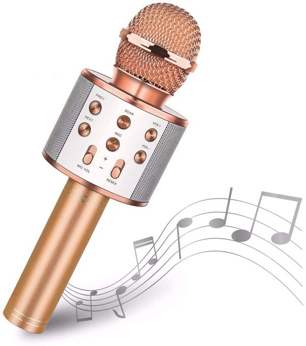 Microphone for kid, Karaoke Microphone Bluetooth Wireless, Portable Handheld Mic Speaker, Home KTV Player Compatible with Android & iOS, Birthday Gift for Kids (Gold) - Image 5