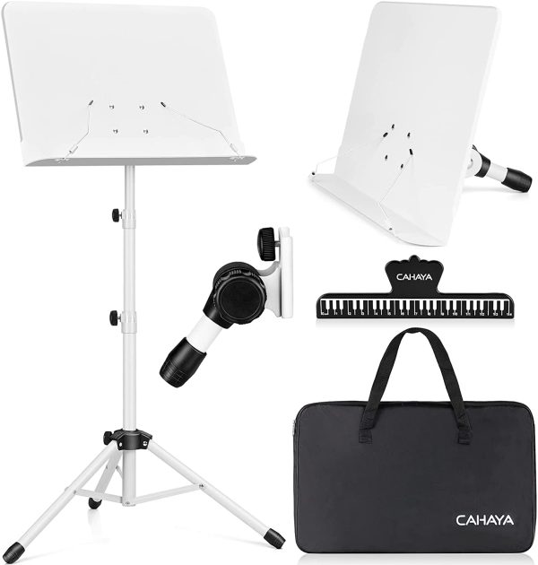 CAHAYA Sheet Music Stand Metal Portable with Carrying Bag, Sheet Music Folder, Projector Stand, Portable Podium Stand, Laptop Stand White, CY0194-2 - Image 7