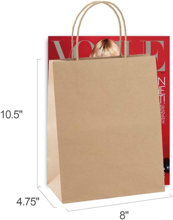 100pc Kraft Paper Bag 20.3x12x26.7cm Brown Shopping Gift Bag with Twisted Handles for Party Favor, Packaging, Customization, Carry Retail Merchandise Wedding - Image 3