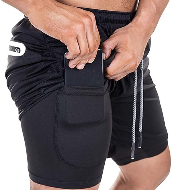 HAVANSIDY Mens 2-in-1 Athletic Shorts Gym Workout Activewear Running Training Joggers Shorts with Phone Pockets - Image 2