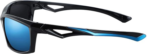 Komonee Sports Sunglasses For Men Women Ski Type Round Sun Glasses UV400 Protection Unisex Black With Blue Shades For Golf Cycling Running Fishing - Image 7