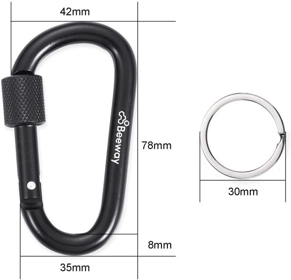 BEEWAY Locking Carabiner, Premium Aluminum Alloy D-Ring Carabiners Key Chain Clip Hook for Camping, Hiking, Traveling, Fishing, Backpack