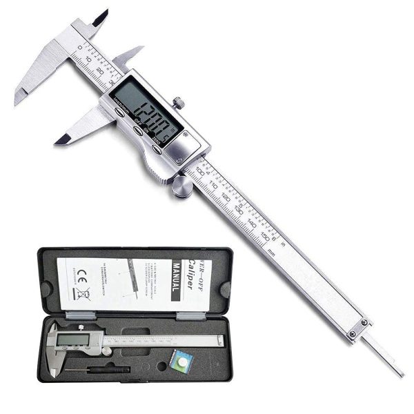 Digital Caliper, 0-150mm / 0-6" Metric Inch Conversion Depth Gauge Measuring Tools, Stainless Steel Vernier Caliper with Extra-Large LCD Display Screen (silver)