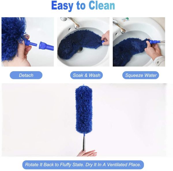 Vicloon Feather Duster Extendable, 100 Inches Microfiber Duster Cleaning Steel Telescopic Duster Feather Duster with Bendable and Window Slot Cleaning Brush Hand for Cleaning Ceiling Fans, Cars??