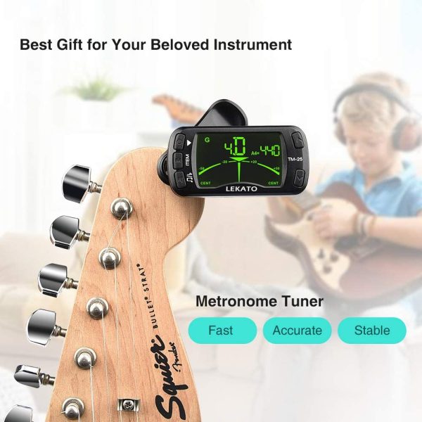 LEKATO 3 in 1 Tuner Metronome Clip on Guitar Tuner Digital Metronome Bass Tuner Chromatic Tuner Ukulele Tuner All in 1 Design for Guitars, Bass, Violin and Ukulele Chromatic Tuning Mode - Image 7