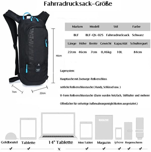 Bike Backpack, Waterproof Breathable Cycling Bicycle Rucksack, 10L Mini Ultralight Biking Daypack Sport Bags Gift for Fitness Running Hiking Skiing Trekking - Image 3