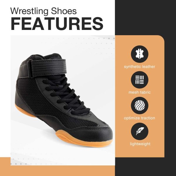 Core Wrestling Shoes for Men, Women and Children - Non-Slip Martial Arts Shoes - Robust Training Shoes Suitable for Wrestling, Crossfit and Weightlifting - Black - Image 3