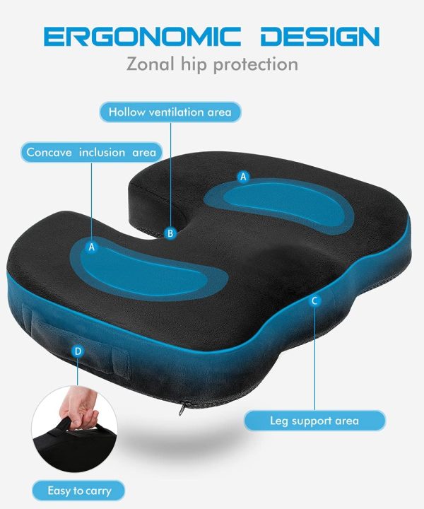 Seat Cushion Memory Foam Cushions for Coccyx Tailbone Sciatica Pain Relief Orthopedic Car Seat Cushion Pads Lower Back Support for Office Seat Wheelchair Chair Car Seat Wheelchair (Black)?? - Image 2