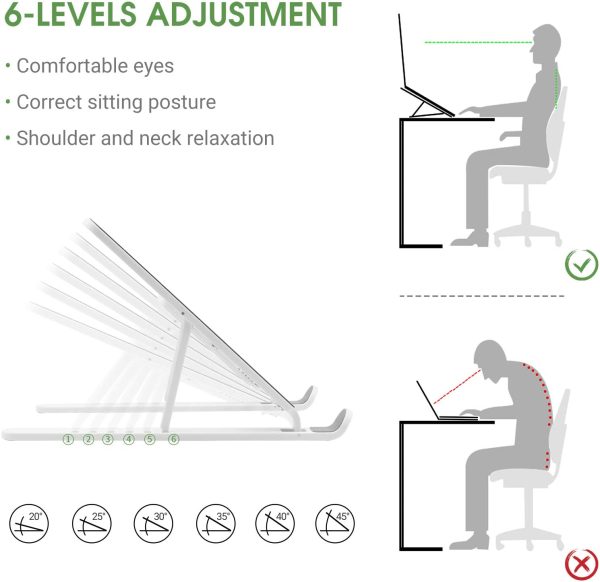 Laptop Stand,Foldable Portable Desk Laptop Stand,Ventilated Cooling Notebook Mount,6-Levels Adjustable Ventilation Tablet PC Laptop Holder(White) - Image 2