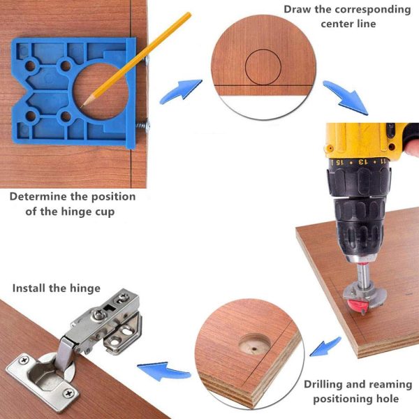 Goysen Concealed Hinge Jig Hole Forstner Guide Bit Forstner Drill Bit 35mm Hinge Hole Cutter with Forstner Bit Positioner Hole Puncher Locator for Cabinet Hinges and Mounting Plates - Image 4