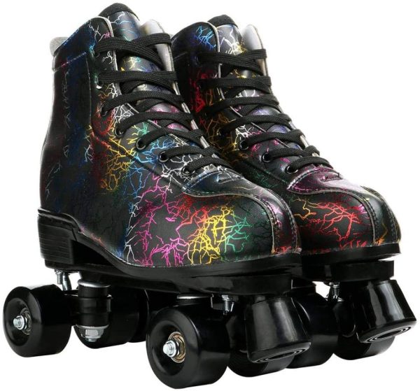 KALINU Unisex Roller Skates Double Row Four Wheels High-top Roller Skates Lightning Pattern for Beginners Womens Mens Boys and Girls