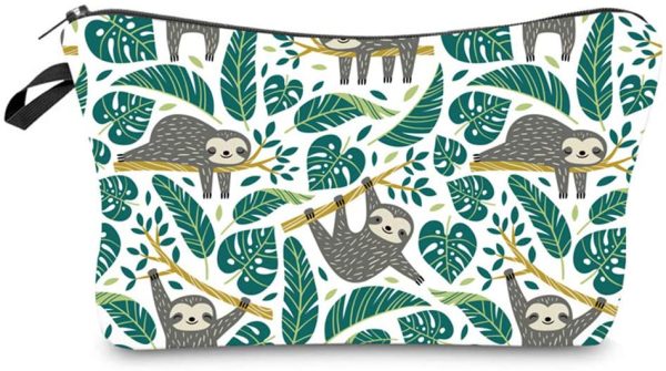 JunNeng Small Cosmetic Bag for Handbag, Cute Makeup Bag Pouch Cosmetic Beauty Bag Travel Toiletry Wash Bag Cartoon Pattern Pencil Bag Coin Purse Zipper Pouch, Sloth - Image 2