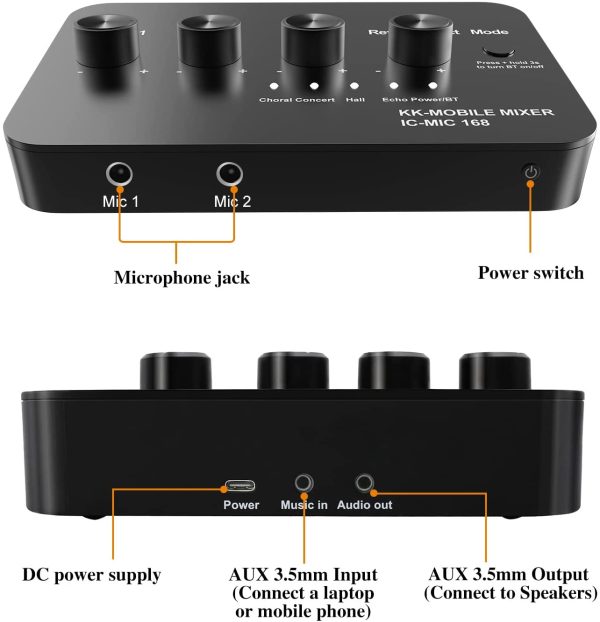 Karaoke Mixer, Inncen Microphone Mixer System with Microphone, 4 Switchable Reverb Effect & 2 Microphones Output for Karaoke, Home Theater, Speaker, Compatible with Mac, PC, iOS and Android - Image 2