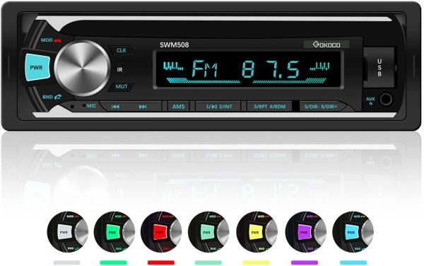 Car Stereos Bluetooth, GOKOCO Car Radio Bluetooth Hands-Free with USB/TF/AUX, 4x60W Single Din Car Stereo with Wireless Remote Control and 7 LED Colors, Support IOS and Android