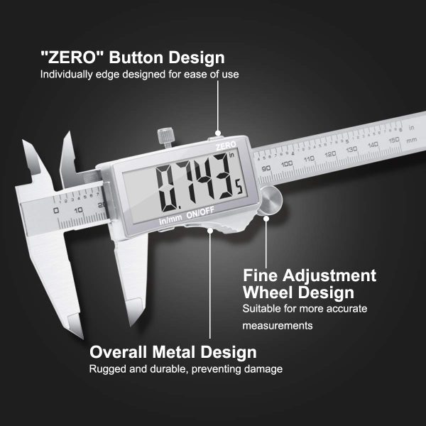 Digital Vernier Caliper, Preciva Electronic Caliper 150mm with Extraordinary LCD Screen, Digital Precision Measuring Tool Micrometer Stainless Steel with Mm/Inch Conversion, Splash Resistant (Middle)