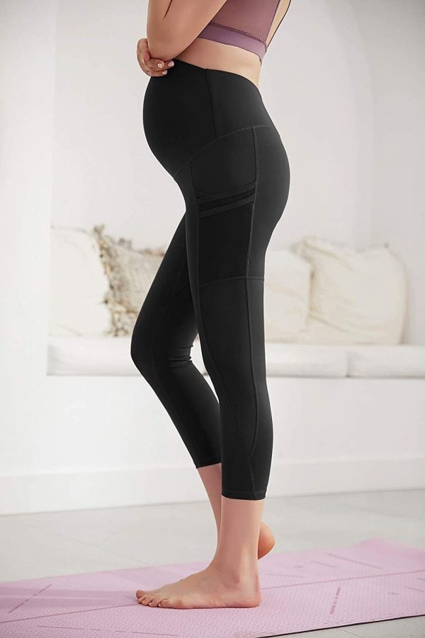 Maacie Women Pregnancy Elastic Sports Leggings High Waist Maternity Yoga Pants with Pockets - Image 5