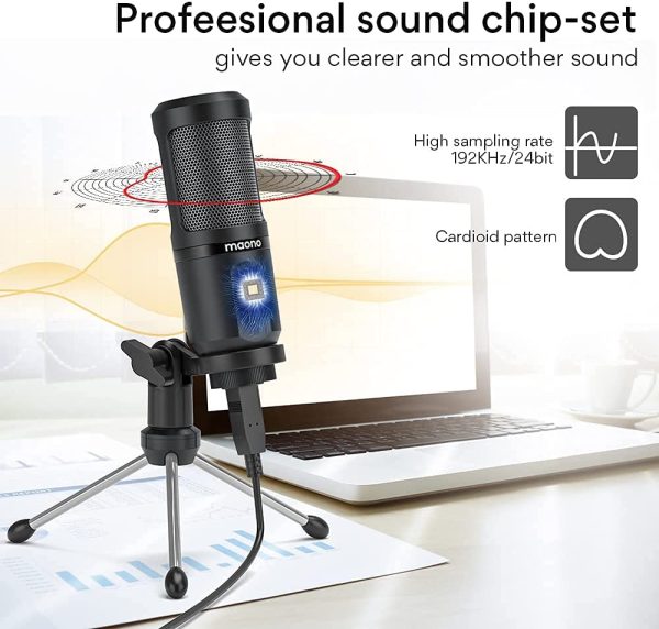 Podcast Microphone,MAONO AU-PM461TR 192KHZ/24BIT Metal USB Condenser Cardioid PC Mic with Professional Sound Chipset for Streaming, YouTube, Voice Over, Studio/Home Recording - Image 5