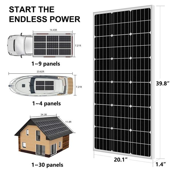 ECO-WORTHY 100W Solar Panel Kit Off-Grid System: 100W 12V Monocrystalline Solar Panel with 20A Charge Controller + Solar Cables + Mounting Brackets for Motorhome RV Boat Shed Camping - Image 2