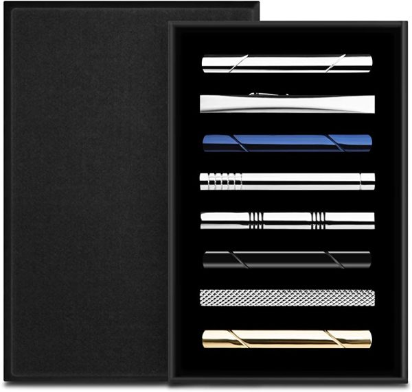 HBselect Mens Tie Clip/Pin, Tie Clip Bar Set, Copper Metal Gold Tie Clip/Pin for Men with Gift Box (8 Pcs) (Design A) - Image 4