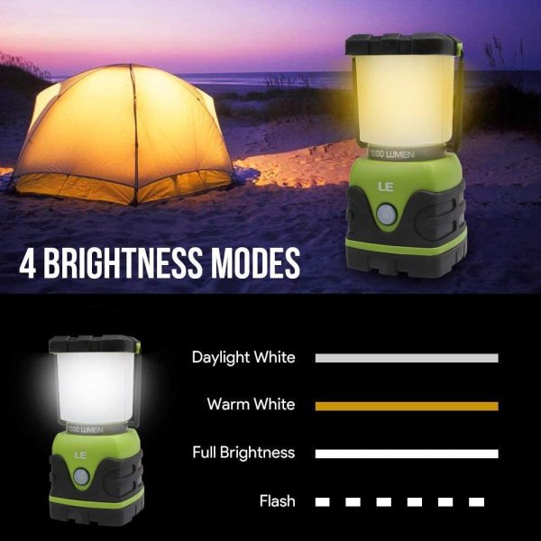 LE Camping Lantern, 1000 Lumen LED Outdoor Lights, 4 Modes Battery Powered Emergency Light, Water Resistant Tent Light for Camping, Hiking, Fishing, Power Cuts and More, Pack of 2 - Image 3