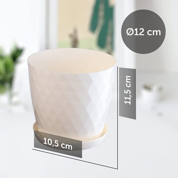 Plastic Flowerpot with stand for Flowers and Plants, ?12-18cm, Four Colours, Lightweight and Durable Material, Decorative Pot, Plant Container (? 12 cm, Beige) - Image 5