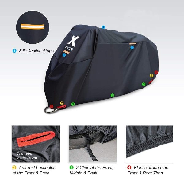 Motorbike Cover 116 Inches long, Waterproof All Season Outdoor Protection Heavy Duty Durable Thick 210D Fabric (XL) - Image 2