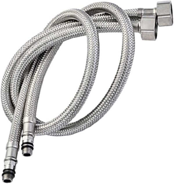 Pack of 2 Kitchen/Basin Monobloc Mixer Tap Connectors Flexi Pipes Tails British Standard Pipe M10 x1/2 Fitting 600mm Long (Silver Pipes) - Image 7