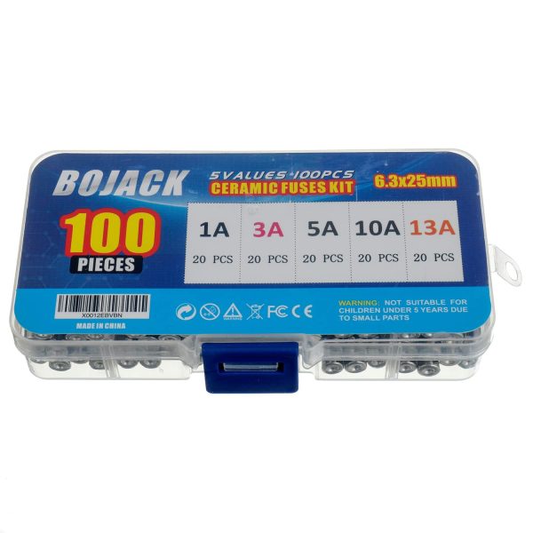 BOJACK 5 Values 100 pcs 1 3 5 10 13 A amp 240 V Volt Household Mains Plug Fuse 6.3x25 mm 0.25x1Inch BS1362 Ceramic Tube Cartridge Fuses Assortment Kit packag in a Clear Plastic Box - Image 4