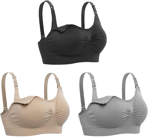 KLKIT 3 Pack Women’s Nursing Bra, Seamless Maternity Bra, Breastfeeding Bras Bralette with Removable Spill Prevention Bra Pads Extenders - Image 2