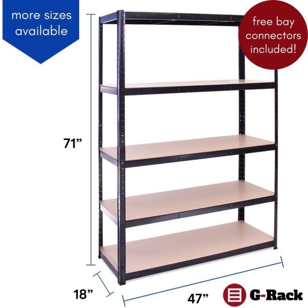 Garage Shelving Units: 180cm x 120cm x 45cm | Heavy Duty Racking Shelves for Storage - 1 Bay, Black 5 Tier (175KG Per Shelf), 875KG Capacity | For Workshop, Shed, Office | 5 Year Warranty - Image 6