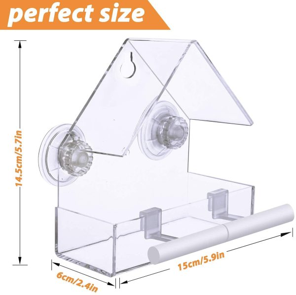 Extra Strong Suction Sups Window Bird Feeder. with Drainage Holes. Windowsill Birdfeeders for Small Birds only. LIANGPIN Acrylic Clear House Shape Design - Image 6